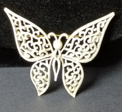 VTG Crown Trifari Filagree White Enamel Butterfly Brooch, Mid Century Modern