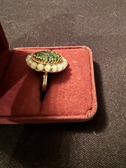 JANUARY SPECIAL – Vintage Carved Jade & Pearl 14K Yellow Gold Ring