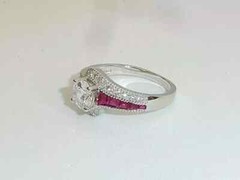 2Ct Art Deco Style Lab Created Diamond & Ruby Engagement 14K White Gold FN Ring