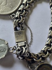 VTG Castelan Sterling Silver Coin Bracelet Taxco Mexico 1950s-1970s Large Rare!