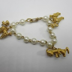 Vintage Charm Bracelet Dogs Rhinestone Accents Simulated Pearl Poodle Dachshund