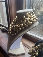 VINTAGE Carol Lee Chunky Faux Pearls Gold Necklace Bracelet Set Multi Strand