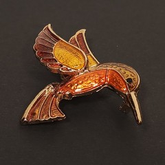 Vintage Hummingbird Brooch Pin Gold Tone Orange Brown Yellow Enamel Animal Fall