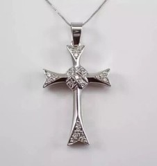 0.60 Ct Lab Created Diamond Cross Art Deco Vintage Pendant 14K White Gold Finish