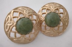 Vintage Connemara Marble And Gold Tone Clip Earrings In Gift Box