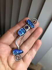 11. Designer 925 Sterling Dichroic Glass Amethyst stone Swirl end Pin 13.3g, 3″