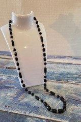 VINTAGE-RETRO Fabulous Unique Black Beaded Necklace 28 in