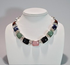 Estate Statement Taxco TZ-17 Sterling Silver Multi Stone Necklace 101g Rainbow