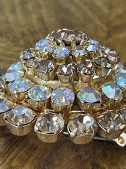2 Austria Signed Brooches. AB Crystal And Multi Color Blue. Mid Century