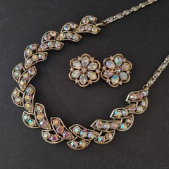 Lot Necklace Brooch Earring Pink Pearl Rhinestone Glass AB Beads Vintage Jewelry