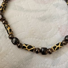 Black Yellow Safari Pattern Bead Necklace Tribal Style Mixed Beads