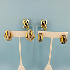 Vintage Clip On Earrings Lot Gold Silver Two Tone Huggie X Shape Leaf Climber