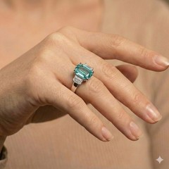 14k White Gold Engagement Ring 4.23ct.Natural Sky Blue Tourmaline Cushion Shape