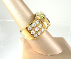 14k Yellow Gold on .925 Sterling Silver Statement Ring Lavender CZ Emerald Cut