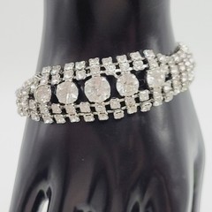La Rel Rhinestone Clear Sparkling Wide Multi Stone Fancy Dress Vintage Bracelet