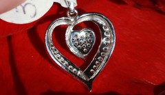 10k white gold pendant 0.10ct natural diamond heart charm vintage 1.16gr N3318