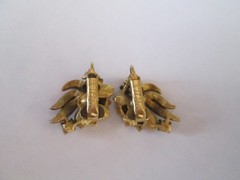 Vintage Coro Multi Rhinestone Gold Ribbon Earrings Clip On