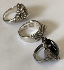 Vintage Sterling Silver 925 Marcasite Onyx Ring Lot ~ Compartment Ring ~ Deco ~