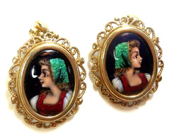 Antique Art Deco French Enamel 13K Yellow Gold Earrings 12.2Gm 1.11″x.90