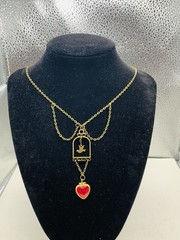 Vintage Boho Quirky Love Bird Dove Pink Photo Heart Locket Statement Necklace