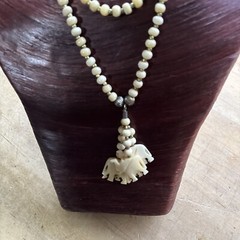 Vintage Elephant Necklace 32” Beaded Chain Celluloid Man Made