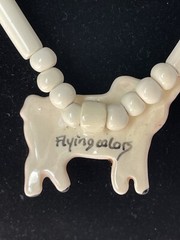 Flying Colors Ceramic Pig Necklace Pink Dot Beads