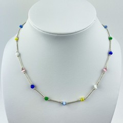 Colorful Cat’s Eye Bead Necklace | Vintage Sterling Silver 925 | 15.75”