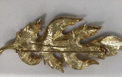 VIintage LEAF Brooch / Pin Signed M.JENT Polished & Brushed GoldTone LARGE