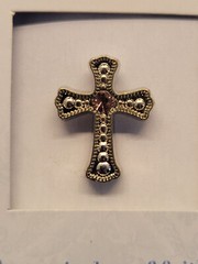Brooch Pin Pewter Birthstone Cross for June Alexandrite .5 Inches 055