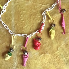 Set Of 2 Bell Charm Chain Necklaces 80s Vintage