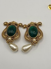 Signed SAL Art Nouveau Revival Scrollwork Faux Pearl Green Cab Converted To Post