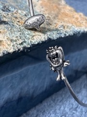 Vintage Sterling Silver Bangle Bracelet Cartoon Creature Laughing 9g 10” READ￼
