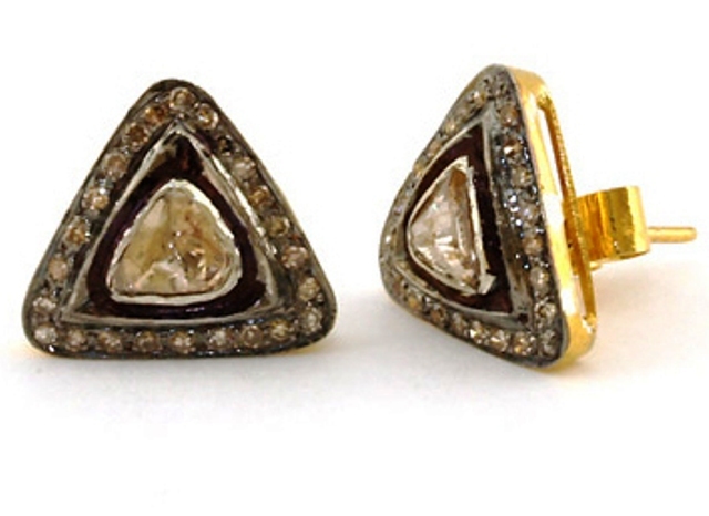 Victorian 1.35ctw Genuine Old Mine Rose Antique Cut Diamond Silver Studs Earring