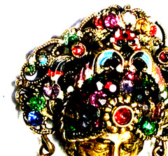Antique Czech Art Deco Bohemian Glass Filigree Enamel Brooch Turban Sultan 1920s