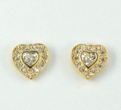 14k Solid White Gold Halo Heart Stud Earrings