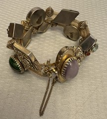 Victorian Revival Bracelet Mesh Jeweled Slide Charms Faux Gems Bold Statement