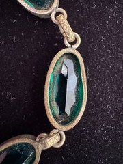 Stunning Antique Art Deco Emerald Green Glass Panel Link Bracelet 1930’s