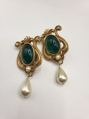 Signed SAL Art Nouveau Revival Scrollwork Faux Pearl Green Cab Converted To Post