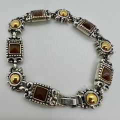 Vintage Premier Designs Two Tone Silver Gold Brown Moonstone Link Bracelet