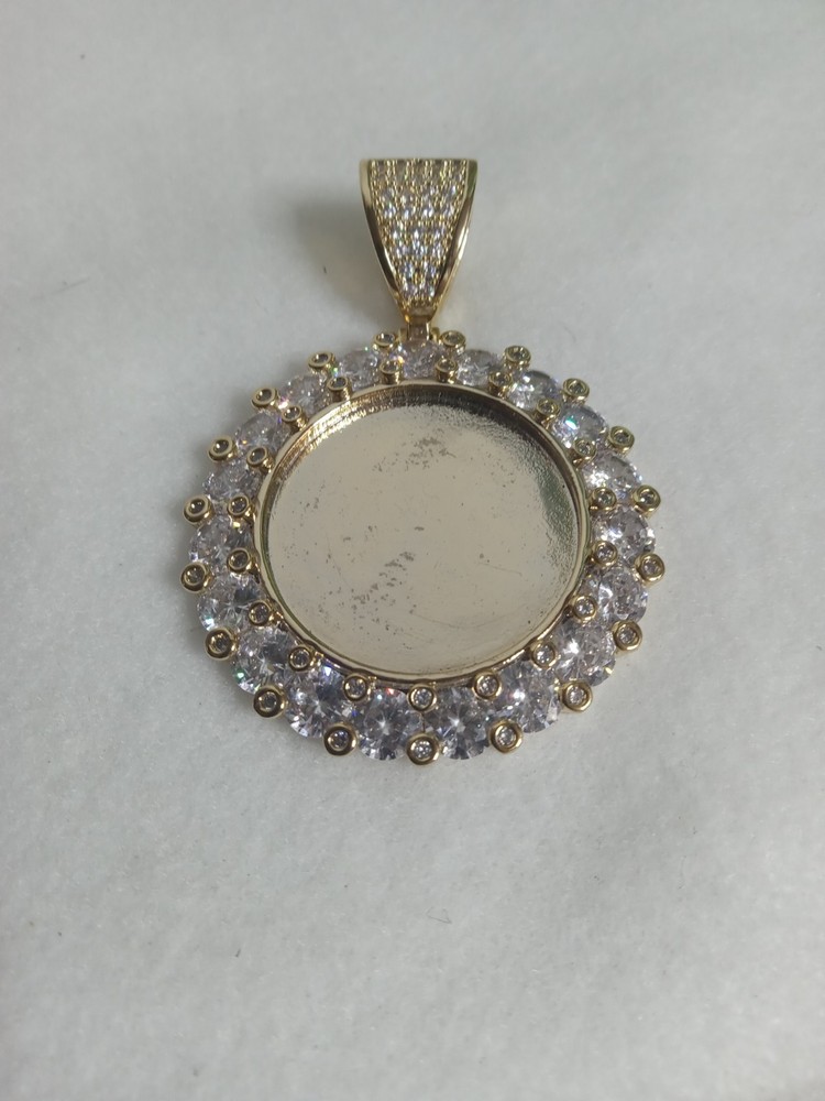 Gold Plated Round Cz With Large Space For Chain Photo Holder