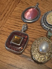 Lot of 6 Vintage Silver Tone & Gold Tone Pendants Faceted Enamel Rhinestones