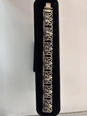 Vintage Sterling Silver Thai Siam Niello Dancer Fan Panel Link Bracelet Design