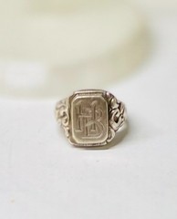 Antique 800 Silver Ornate Signet Ring Art Nouveau 10.9 GR Size 4 1/2