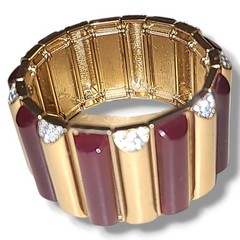 Vintage Burgundy Enamel Rhinestone Gold Tone Stretch Bracelet Statement