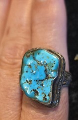 Vintage Navajo Silver Turquoise Ring, Native American Jewelry, used Size 8