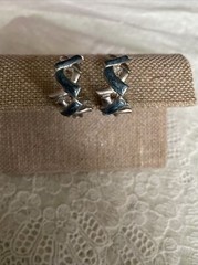 Vintage Silver Tone Blue Clip On Earrings Jewelry JMS-20