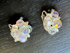 Vintage Aurora Borealis Crystal Bead Necklace & Clip-On Earring Set