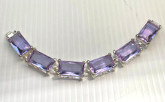 Amethyst Color Glass Bracelet Light Purple Crystal Stones Silver Tone Metal 7.5″
