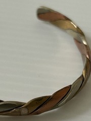 Vintage Copper, Brass, And Silver Bracelet Cuff Art Deco -#555