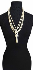 Vintage Bone Ankh Necklace Egyptian Tribal Beaded Statement Jewelry